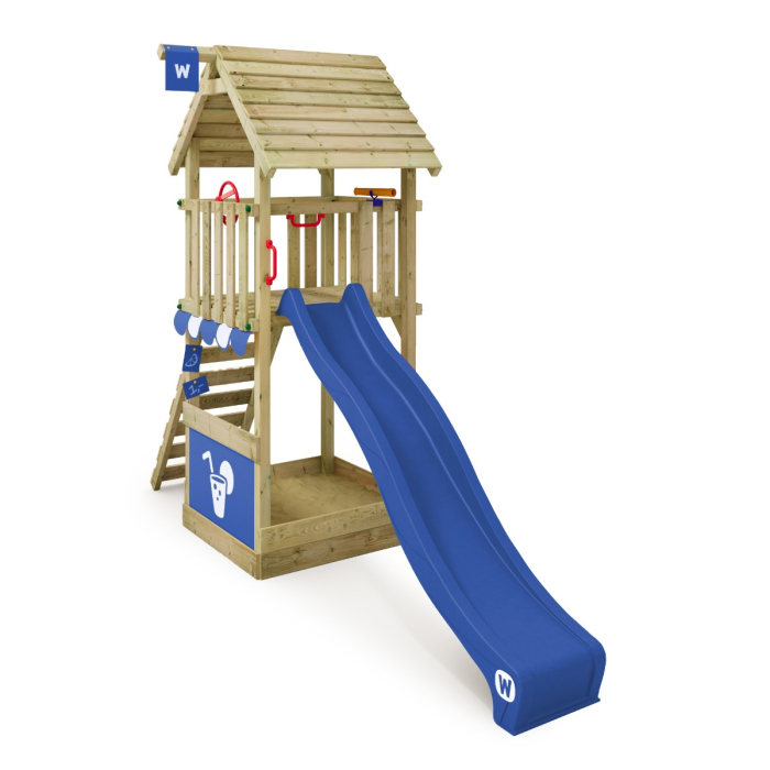 Spielturm mit Holzdach Wickey Smart Club-Blaue Rutsche-Blaue Plane Bleu 819462